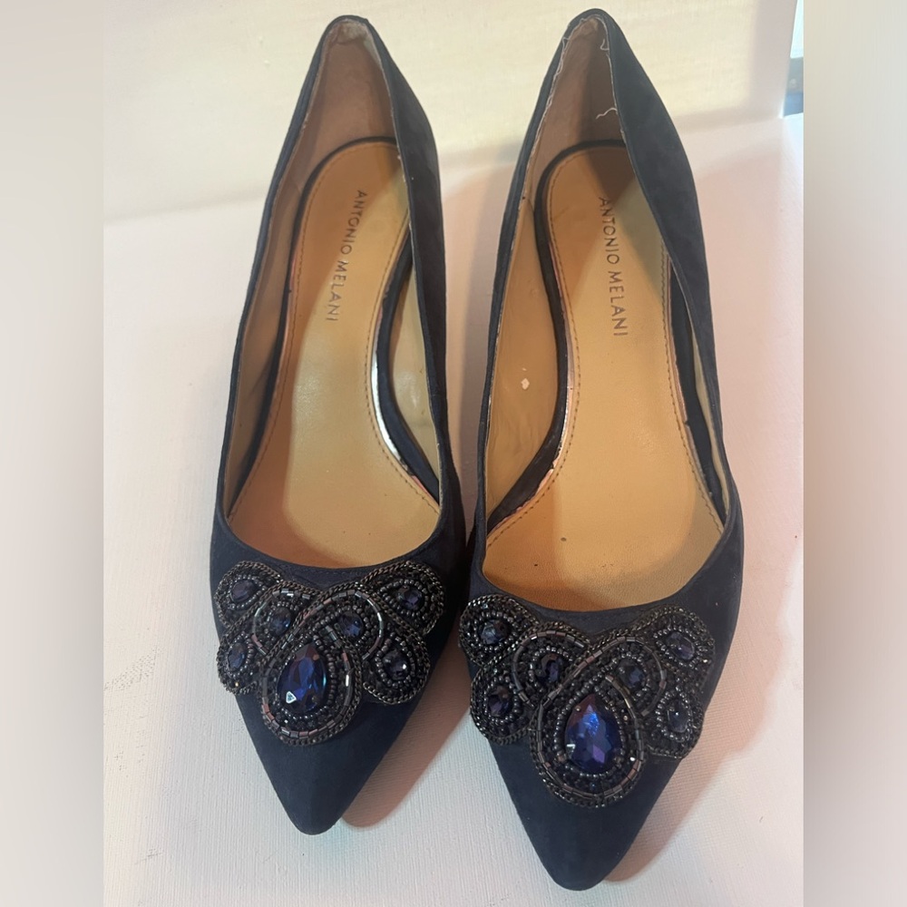 Antonio Melani Jeweled Blue Suede Pumps
